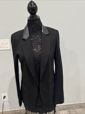 Black Faux-Leather Collar Blazer Jacket